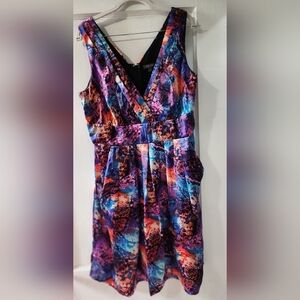 Roz & Ali Blue Pink V-Neck Mini Sundress